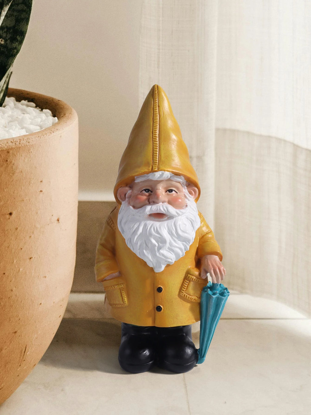 Garden Gnome Statue, Yellow Gnome with Umbrella, Outdoor Landscape Decoration, Garden, Courtyard, and Lawn Decor