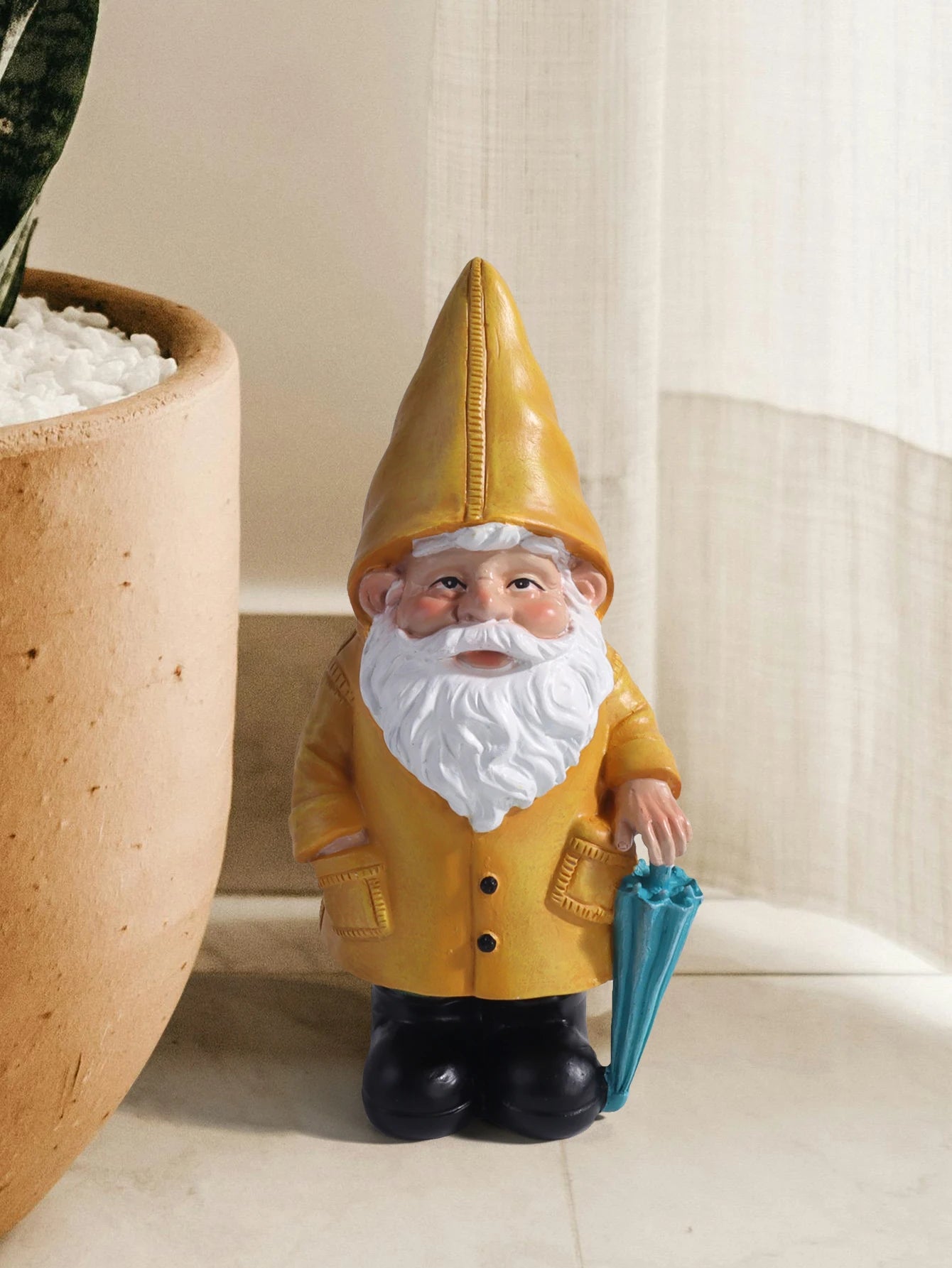 Garden Gnome Statue, Yellow Gnome with Umbrella, Outdoor Landscape Decoration, Garden, Courtyard, and Lawn Decor