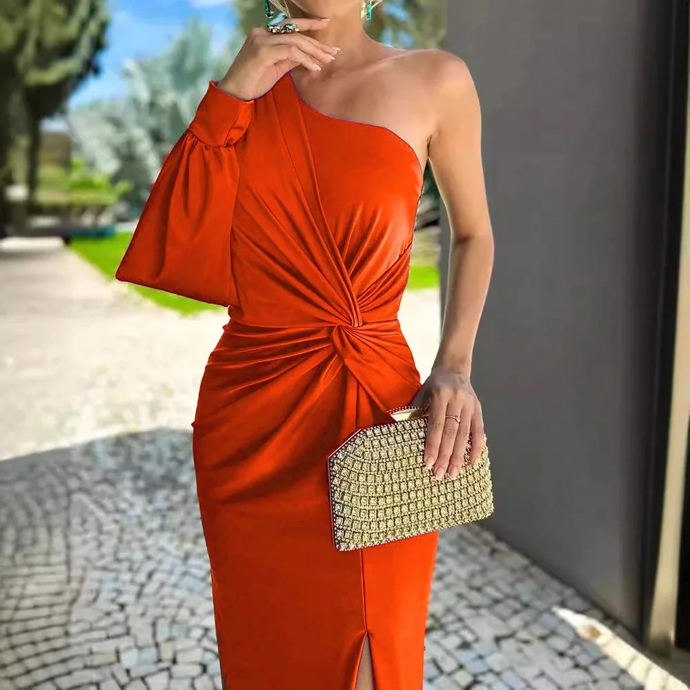 Elegant Sexy Off Shoulder Dress For Women Fashion Diagonal Collar Sleeveless Package Hip Dresses Robe Femme Formal Evening Party