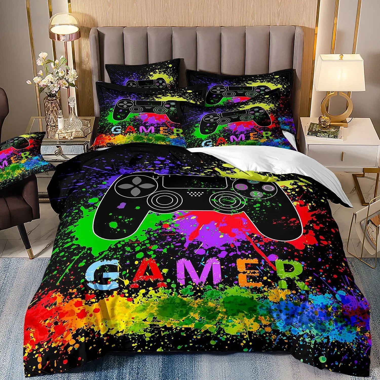 3d Gamer Bedding Sets For Boy Gaming Duvet Cover Set Queen Video Games Comforter Cover,Playstation Designs Bed Set For Teen Boys