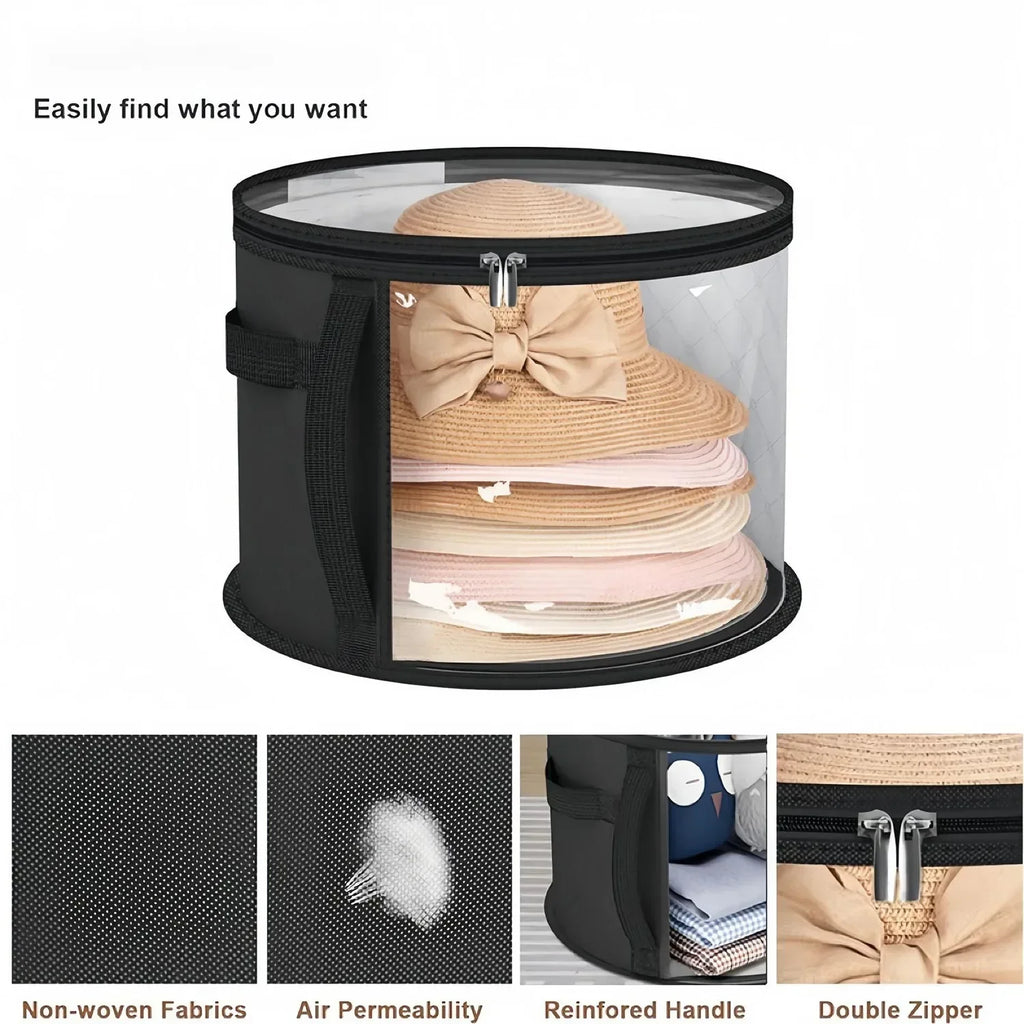 Hats Boxes for Women Storage Travel Large Round Hat Carrier Case Organizer Men Cowboys Caps Clothes Closet Storage Foldable
