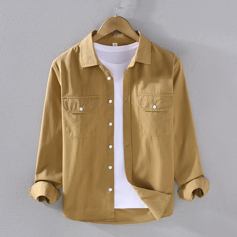 American Style Cargo Shirt Men Spring Autumn Mens Long Sleeve Shirts Pockets Pure Cotton Casual Shirts Comfortable chemise homme
