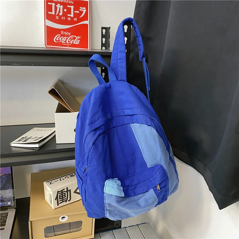 Fashion Panelled Women Backpack Canvas Kawaii Girl Travel Book Bags College Lady Laptop Backpacks Cute Travel Rucksack Schoolbag