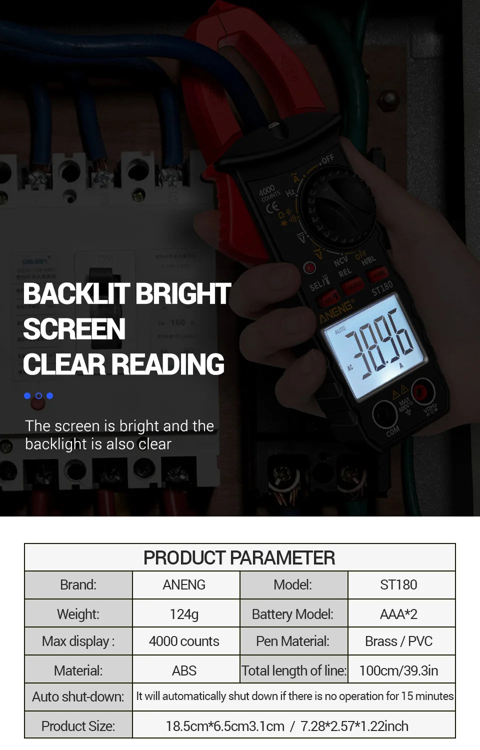 ANENG ST180 AC Current Clamp Meter  Digital 4000 Counts Multimeter Ammeter Voltage Tester Car Amp Hz Capacitance NCV Ohm Tool