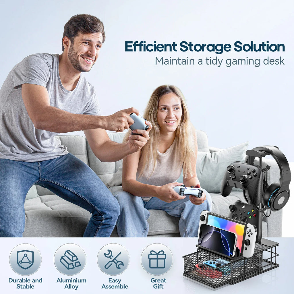 Headphone Stand with Drawer Headset & Controller Holder for Desk Earphone Stand Organizer Universal Gaming PC Accessories Storag