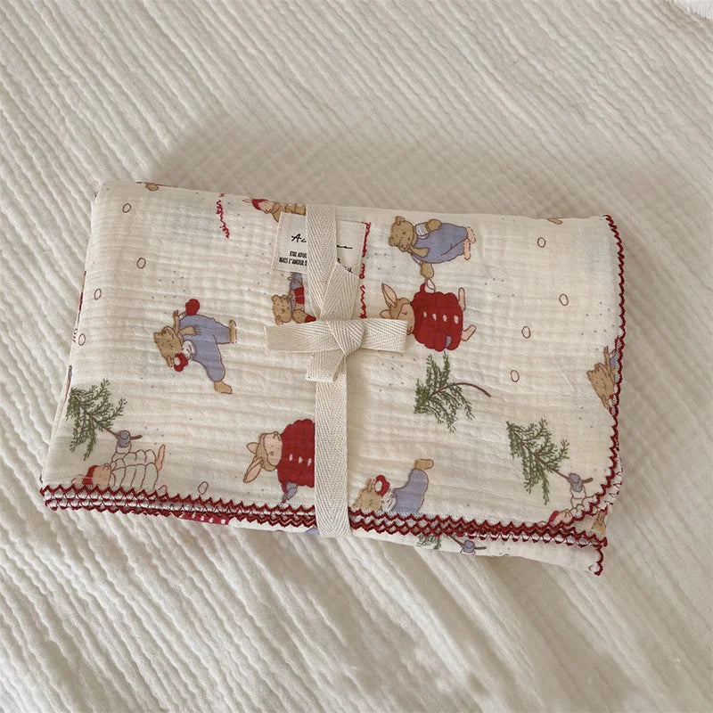 2-3 Layers Baby Blankets Bear Dots Print Cotton Gauze Muslin Swaddle Wrap Newborn Infant Bedding Sleeping Receving Blanket