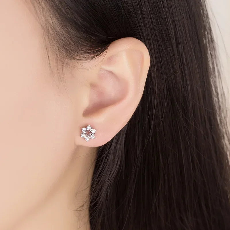 925 Sterling Silver Earrings For Women Zirconia Flower Stud Earring Oorbellen Brincos De Prata Pendientes Wedding Party Gift