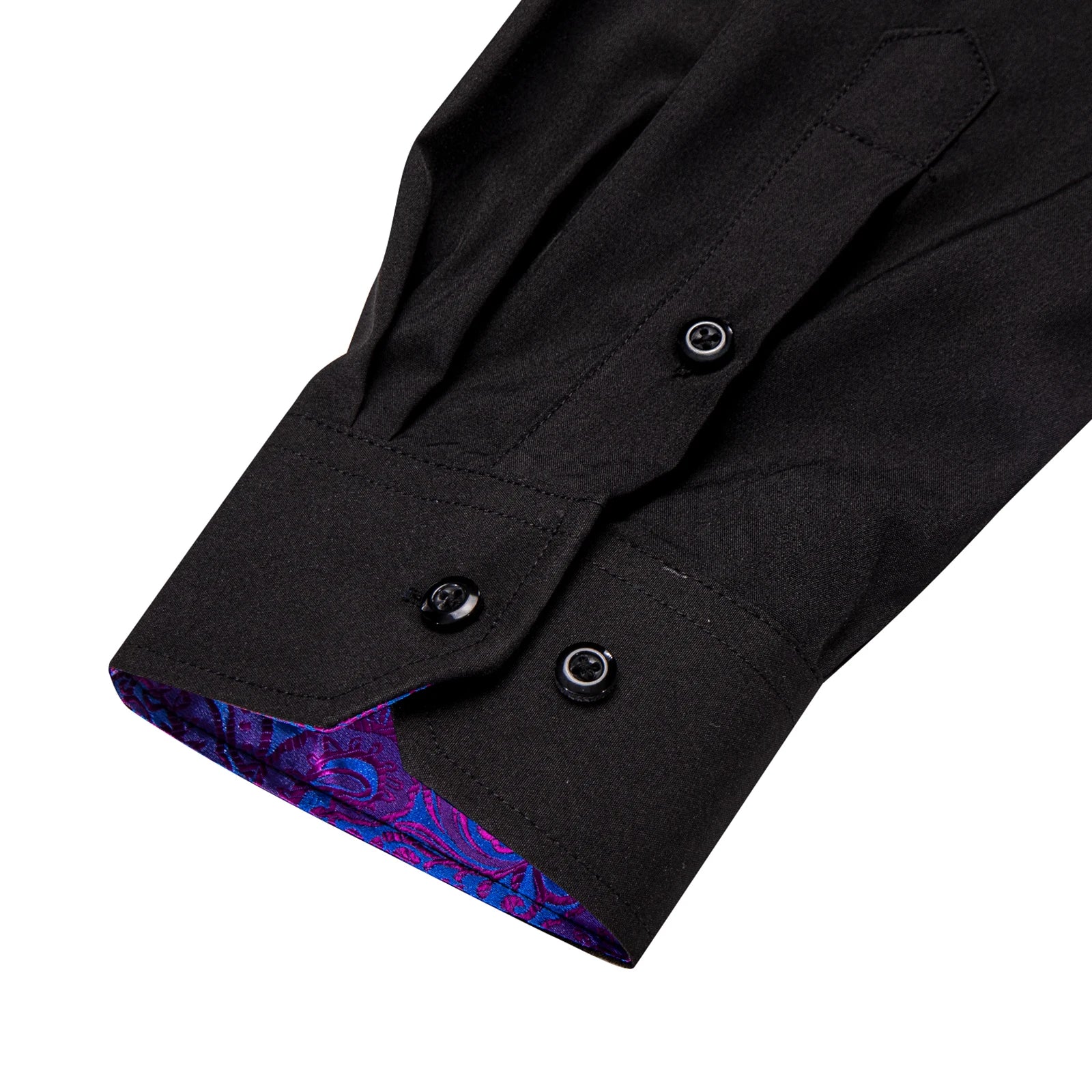 Men Shirts Long Sleeve Black Solid with Purple Contrast Color Collar and Cuff Fashion Casual Shirts Blouse for Wedding Praty