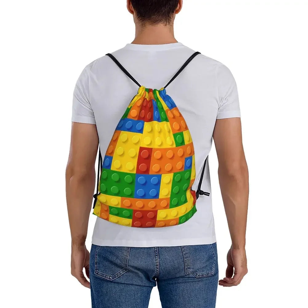 Building Blocks Construction Brick Backpacks Portable Drawstring Bags Drawstring Bundle Pocket Sundries Bag Book Bags For Travel