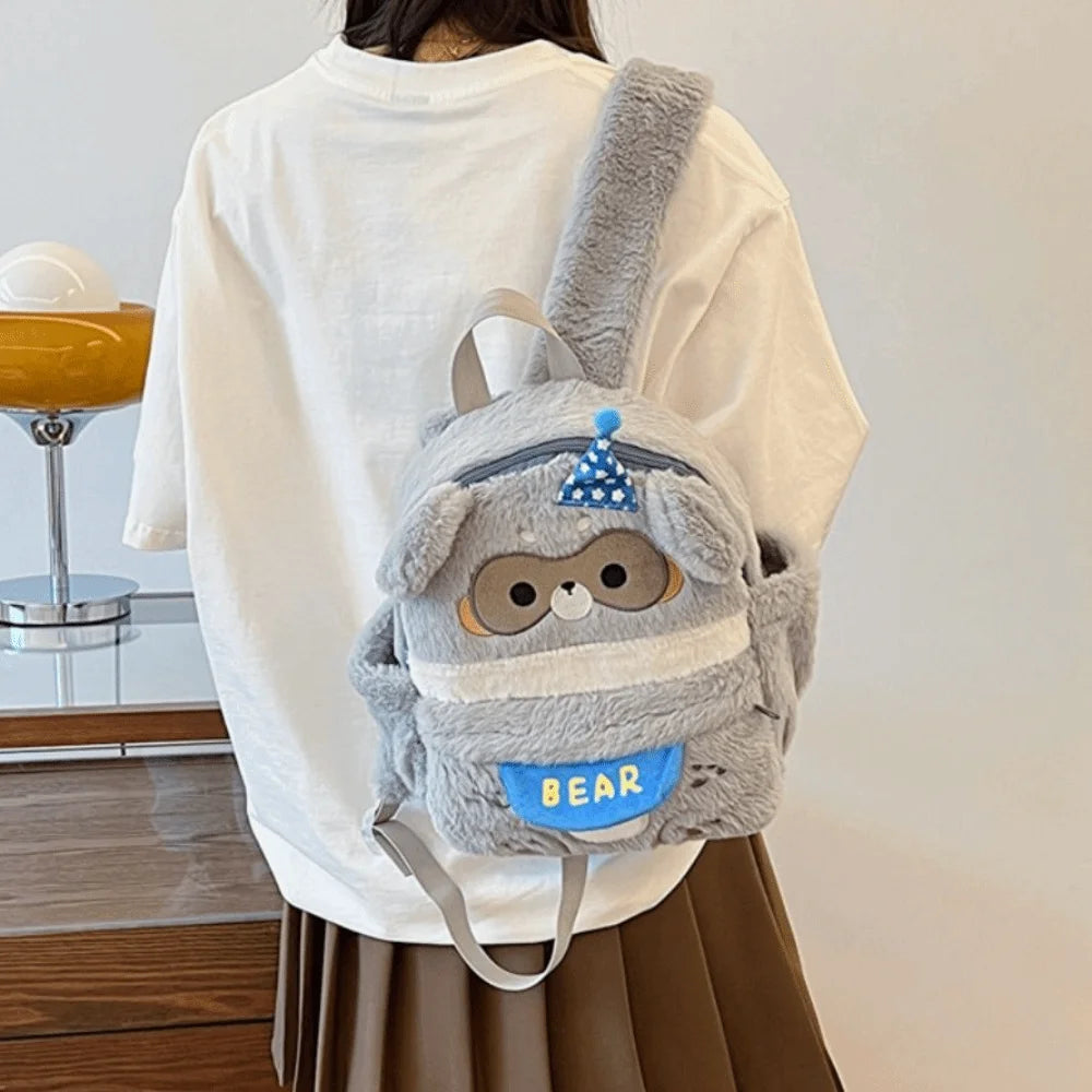 Backpack Adjustable Straps Cartoon Little Bear Backpack Large Capacity Soft Bear Schoolbag Creative Animal Shoulder Bag Gift