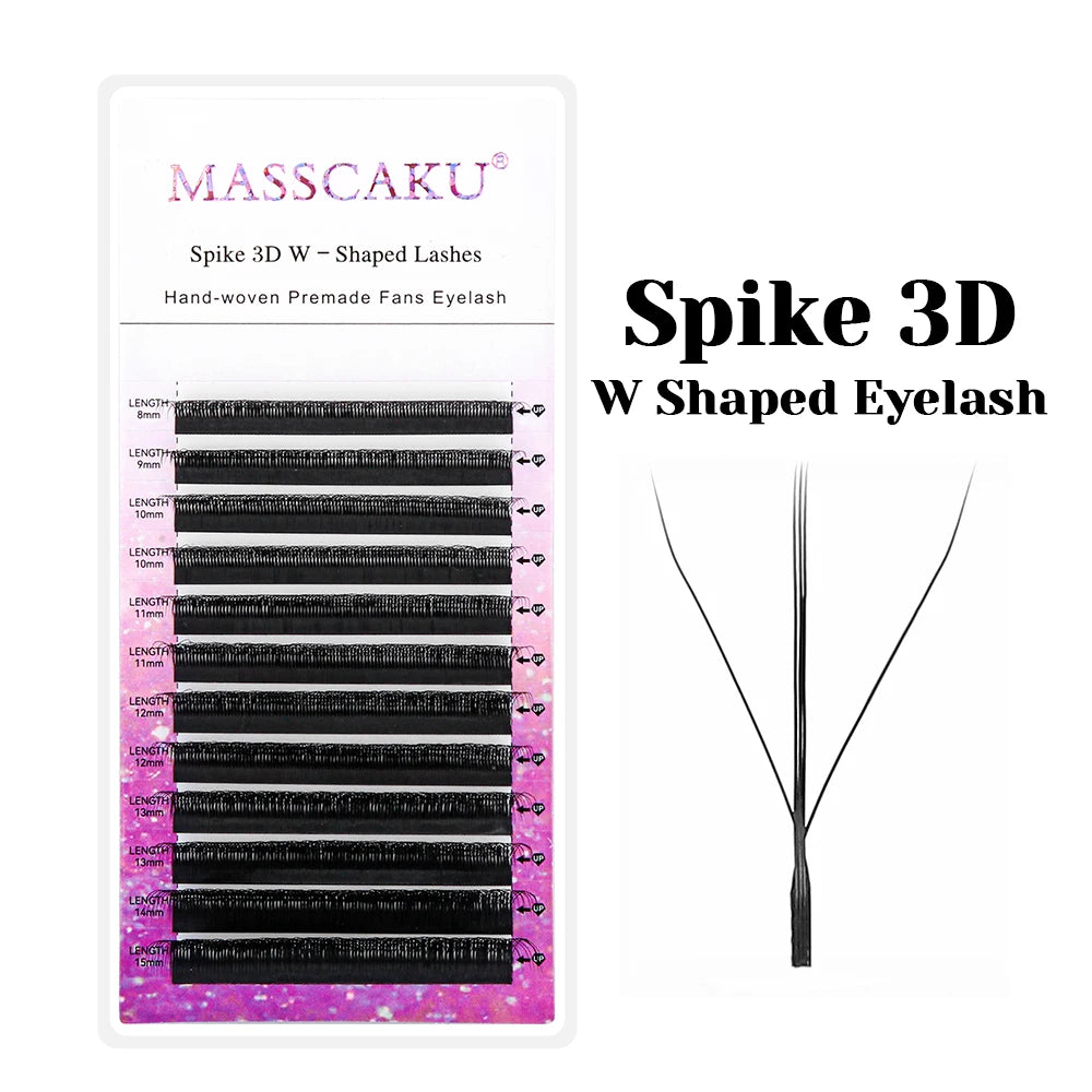 MASSCAKU 12Lines Premium Mink 3D 4D 5D 6D Pre-made False Eyelash W Shape Soft and Natural Individual Lash Extension Supplies