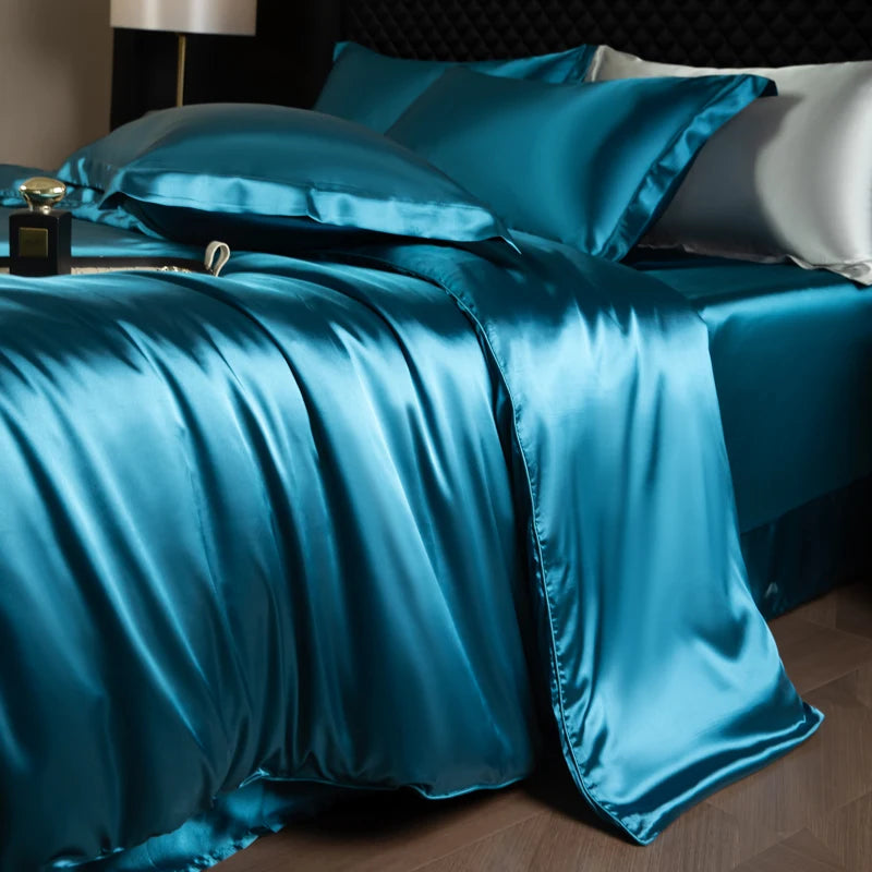 100% Mulberry Silk King Bedding Sets Duvet Cover with Pillowcase Comfortable Bed Sets Linen Sheet Silky Bed Cover Sets