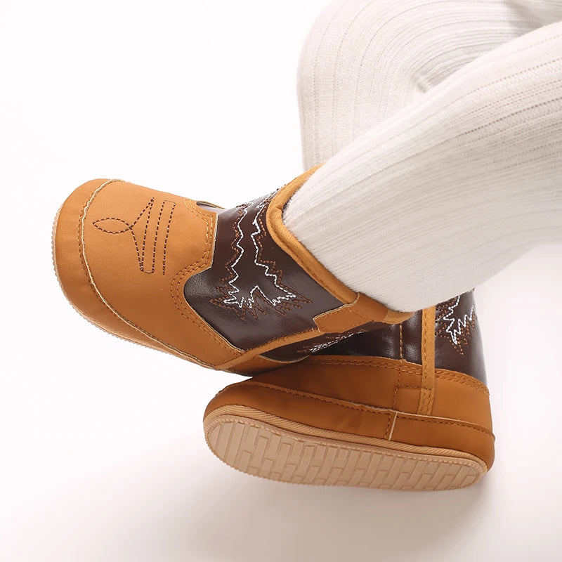 Baby Boots Western Knight Boots Tall Boots Cowboy Boots Embroidered Chelsea Retro Children's Brown