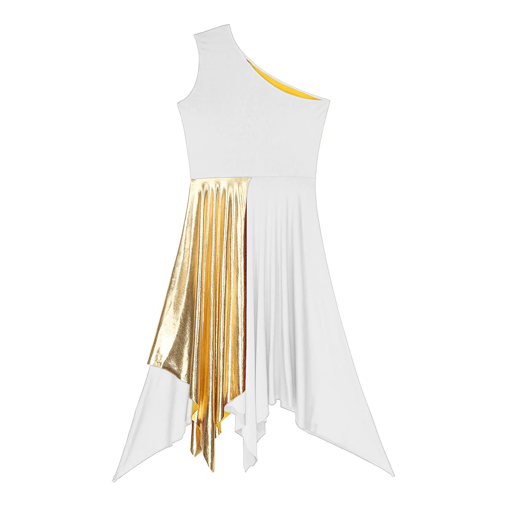 Women Church Choir Worship Praise Dress Modern Lyrical Dance Performance Costume One Shoulder Irregular Hem Dresses Dancewear