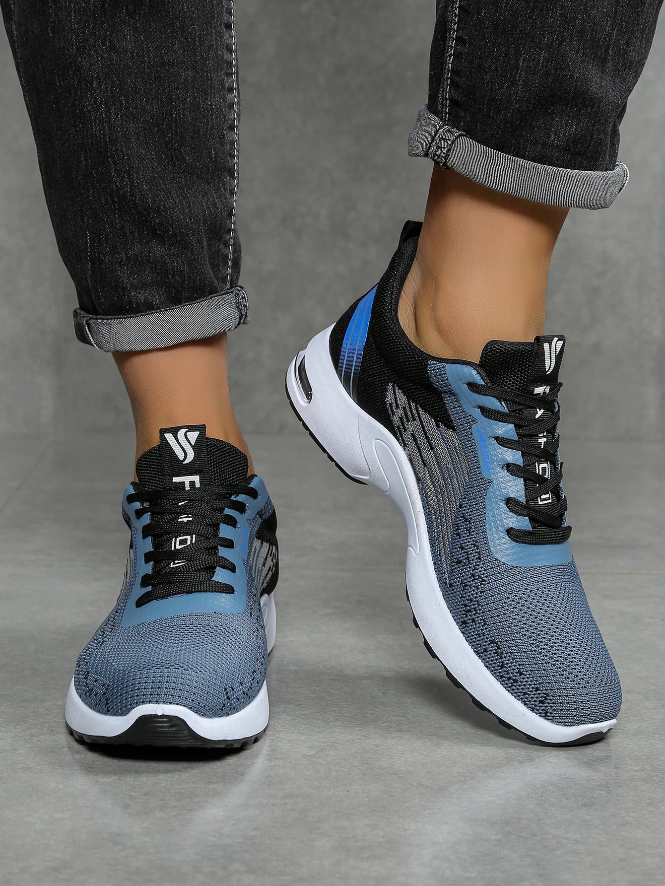 Men's shoes, men's casual shoes, breathable mesh, air-cushioned, soft-soled, color-blocked fashionable sports shoes