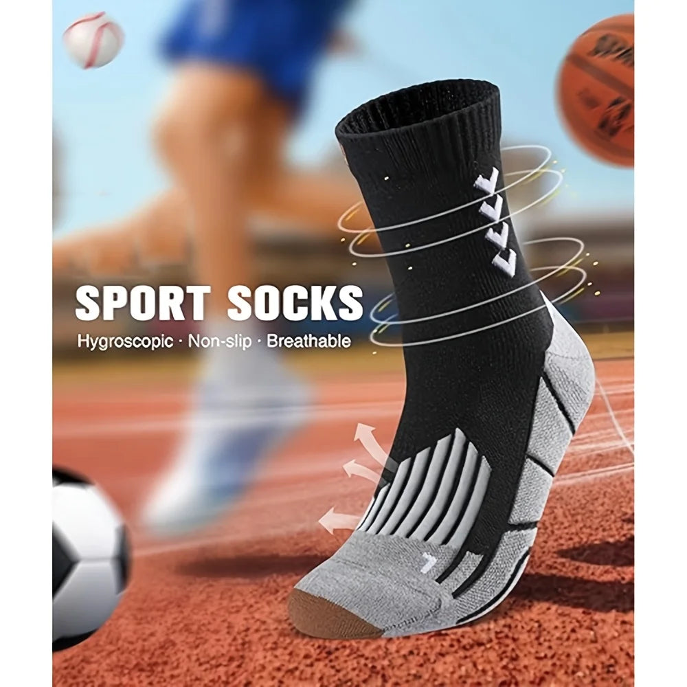Sports Cycling Socks Breathable Anti-Slip Moisture-Wicking Football Socks Cushioned  Men Middle Tube Athletic Basketball Socks
