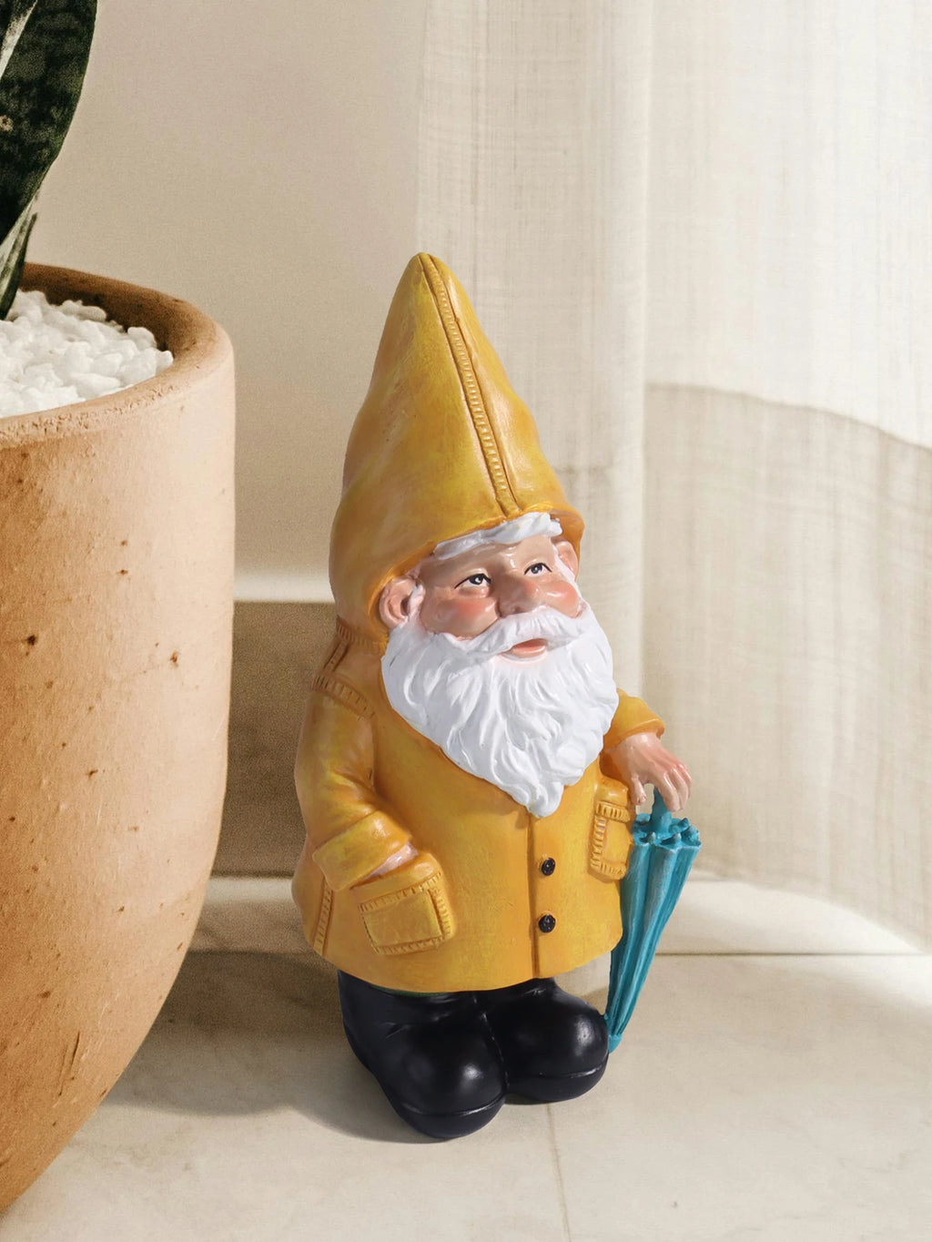 Garden Gnome Statue, Yellow Gnome with Umbrella, Outdoor Landscape Decoration, Garden, Courtyard, and Lawn Decor