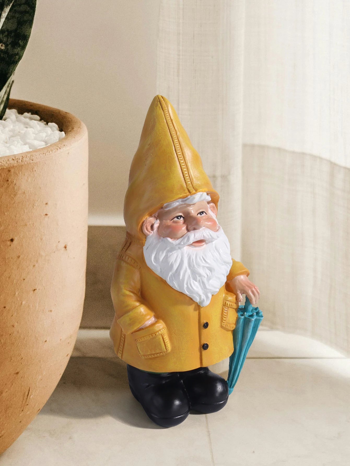 Garden Gnome Statue, Yellow Gnome with Umbrella, Outdoor Landscape Decoration, Garden, Courtyard, and Lawn Decor