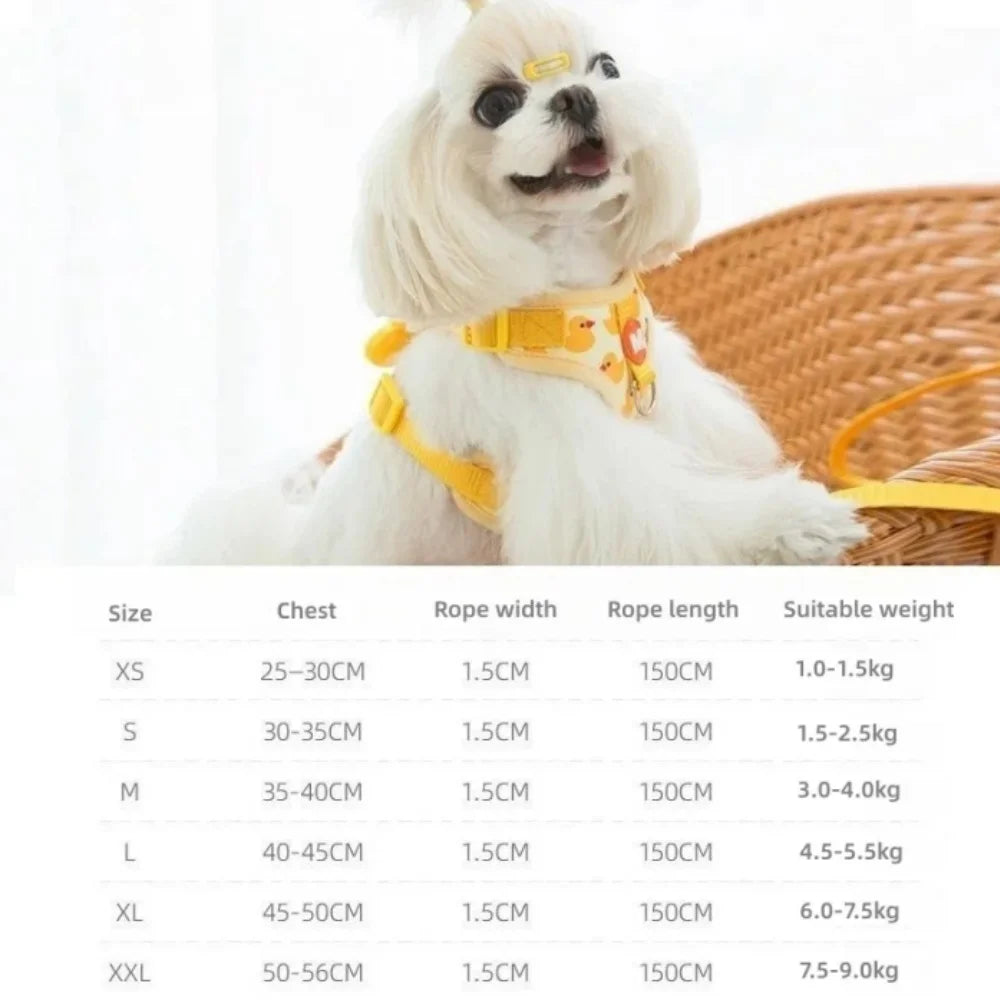 Cartoon Duck Dog Harness and Leash Set Pet Teddy Bichon Cat Small Puppy Dog Walk Dog Leash for French Bulldog Walking Accessorie