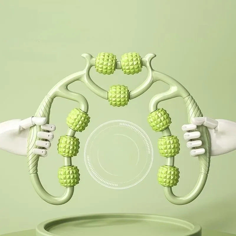Yoga Auxiliary Sports Fitness Equipment Roller Massager Muscle Relaxation Stretch Massage Nine Wheel Ring Massage Clip