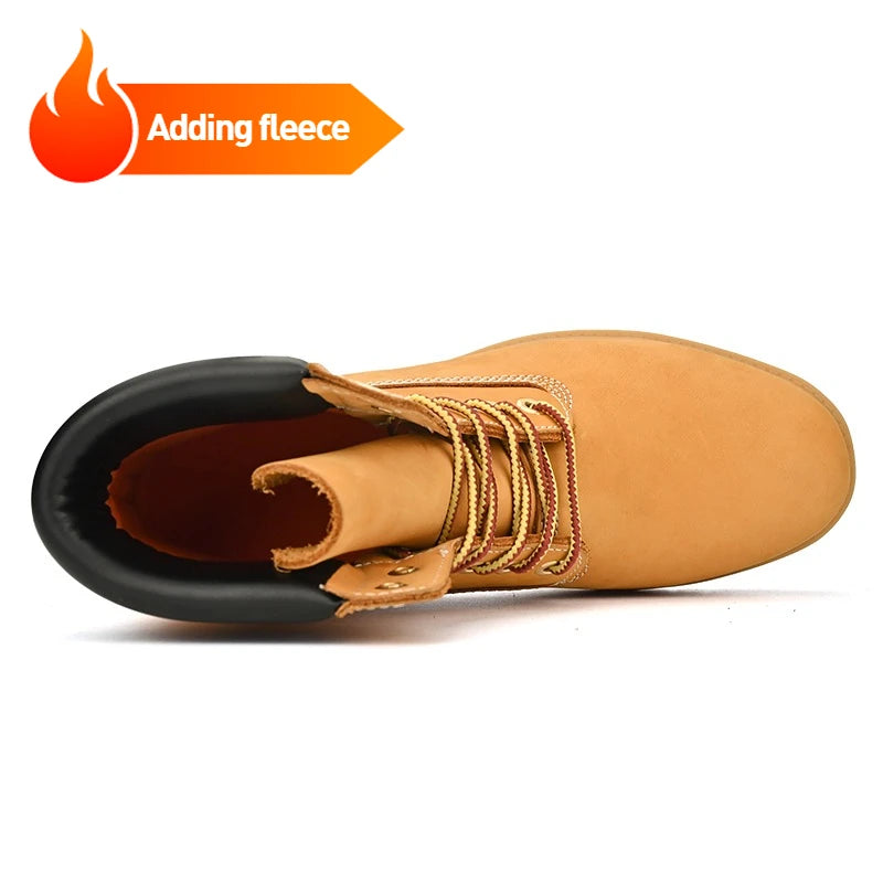 Boots Men High Top Boots Men's Leather Shoes Winter Fashion Plush Warm Shoes Outdoor Sneakers Lace Up Non-Slip Ankle Boots Male