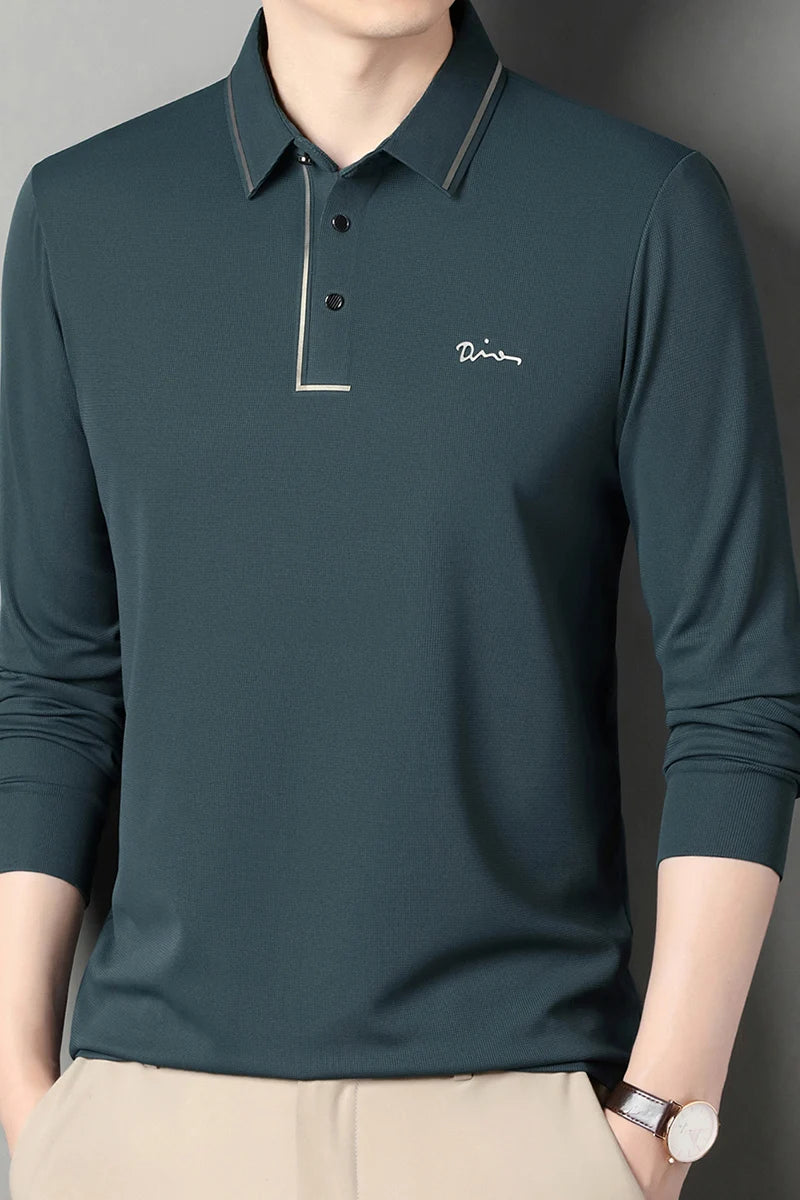 Men's Long Sleeve T-Shirt, Loose Fit Casual Printed Polo Shirts, Shrink Resistant Cotton Crewneck T-Shirt for Men