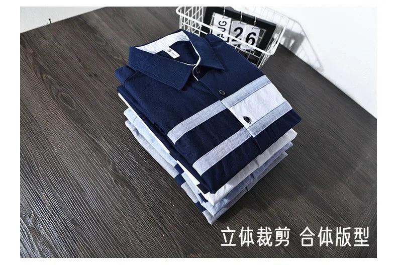 Japanese Fashion Mens Long Sleeve Shirts Spring Summer Daily Casual Pure Cotton Shirt Oxford Striped Patchwork Shirt Youth Tops