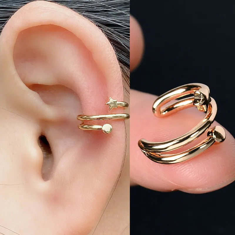 Stackable Earrings Without Ear Hole Star Wrap Clip On Earrings Earcuff for Women Ear Screen Climb Cuffs Fake Piercing One pair