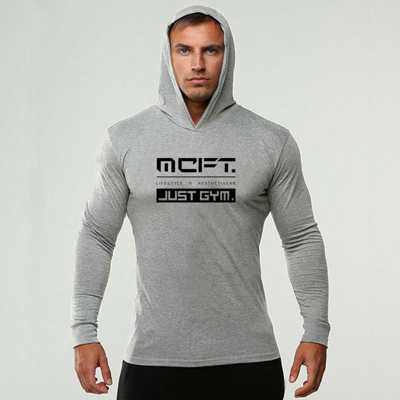 Mens Long Sleeves Elasticity Cotton Hooded T Shirts Muscle Man Gym Fitness Bodybuilding Jogger Brand Clothing Tee Shirt Homme