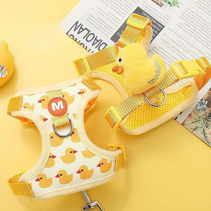 Cartoon Duck Dog Harness and Leash Set Pet Teddy Bichon Cat Small Puppy Dog Walk Dog Leash for French Bulldog Walking Accessorie