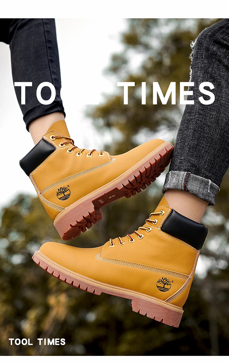Boots Men High Top Boots Men's Leather Shoes Winter Fashion Shoes Outdoor Sneakers Lace Up Non-Slip Ankle Boots Male