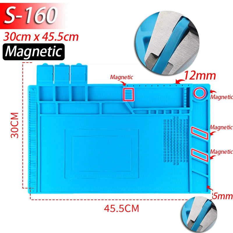Soldering Station Mat Silicone Work Mat Heat Resistant 932°F Anti-Static Magnetic Mat for Electronic Phone Laptop Watch Repair
