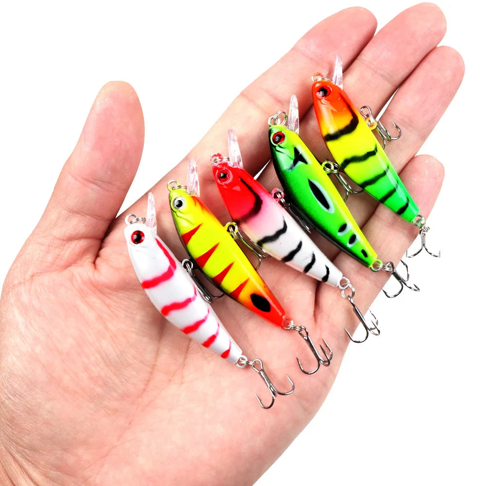 Fishing Lure 6.5g/5cm Sinking Minnow Peacock Bass Fishing Bait with 2 Trible Hook