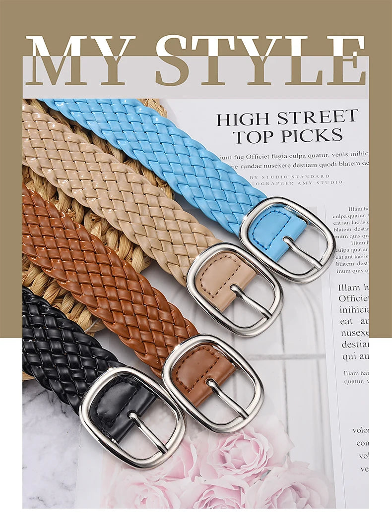 Fashion Women Braided Bright Colors Belts Ladies Waist Ornament No Holes All Matching