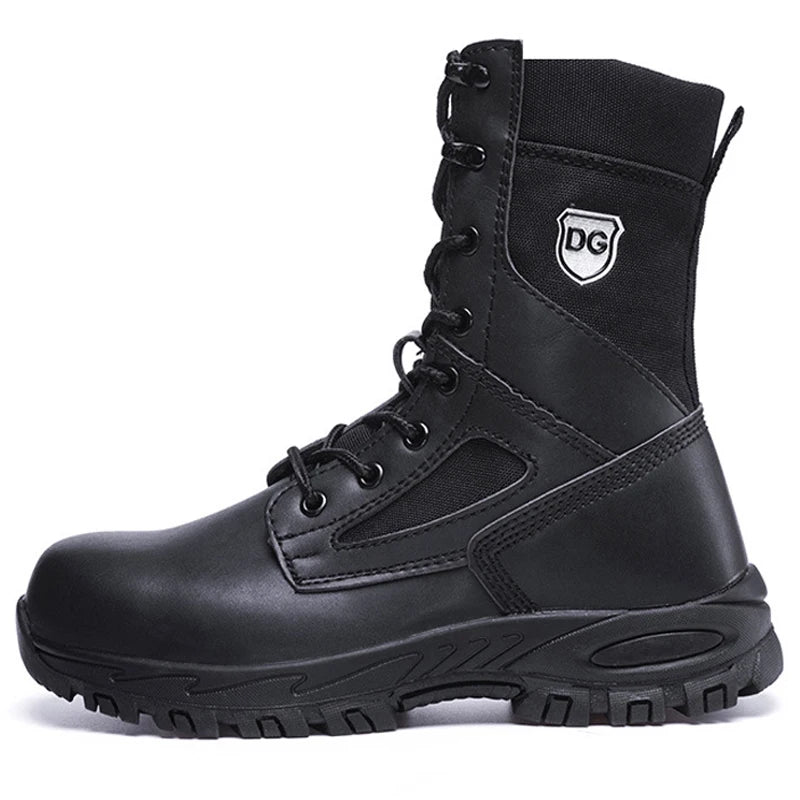 Black High top leather boots Men Indestructible shoes Anti-smash Anti puncture Work Boots Safety Shoes Men Boots Protection Shoe
