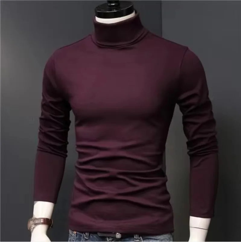 T-shirt Long Sleeve Tee Shirts High Collar Men's Cotton Tees New Men‘s Fashion T Shirt Tees Slim Tops Male Stretch
