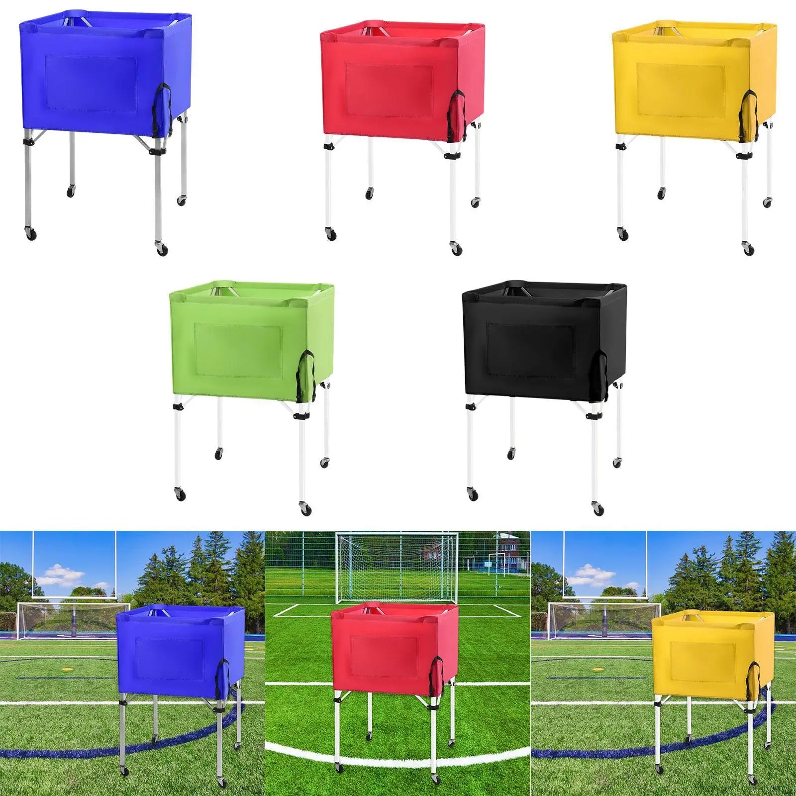 Ball Storage Bin Multipurpose Rolling Sports Ball Cart Sports Equipment Organizer for Volleyball Basketball Gym Indoor Football