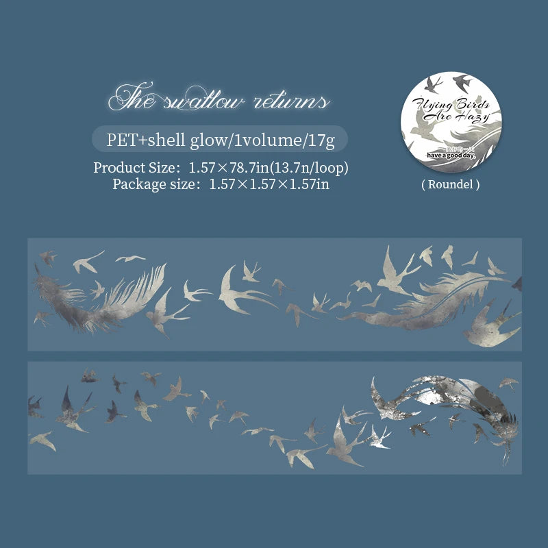 40mm*2m bird in flight PET Tapes DIY Scrapbooking Decor Photo Album Collage Junk Journal Materials Aesthetics Stickers ﻿