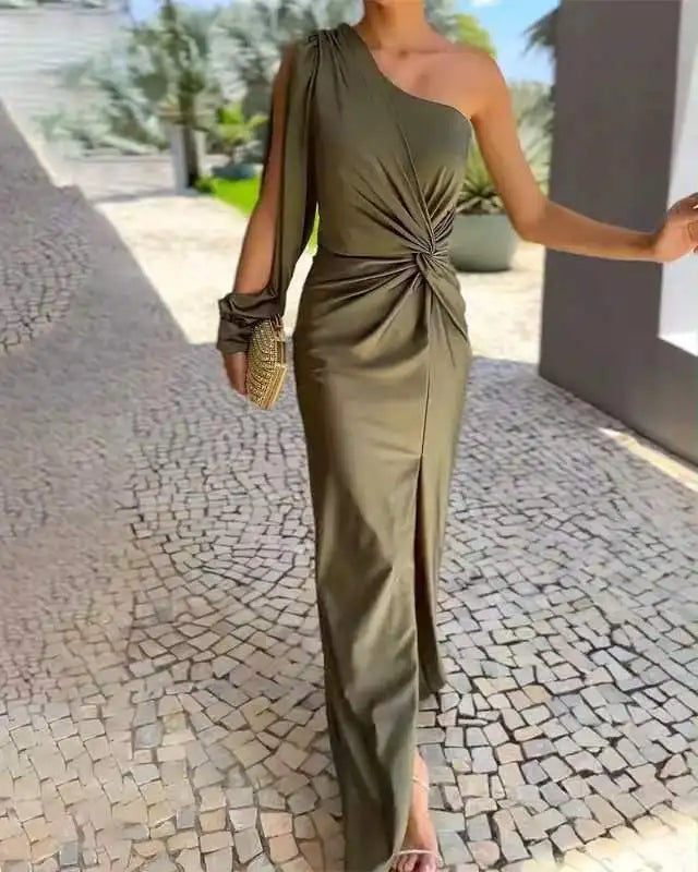 Elegant Sexy Off Shoulder Dress For Women Fashion Diagonal Collar Sleeveless Package Hip Dresses Robe Femme Formal Evening Party
