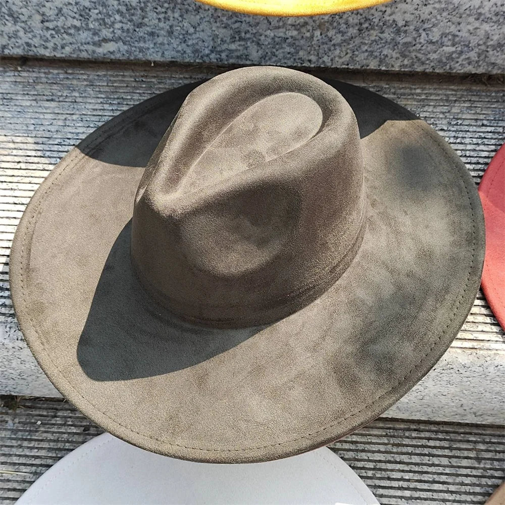Retro Men's Suede Hats Wide Brim Feather Felt Fedoras Women's Hats Church Jazz Hats Panama Cowboy Hats Wholesale sombrero hombre