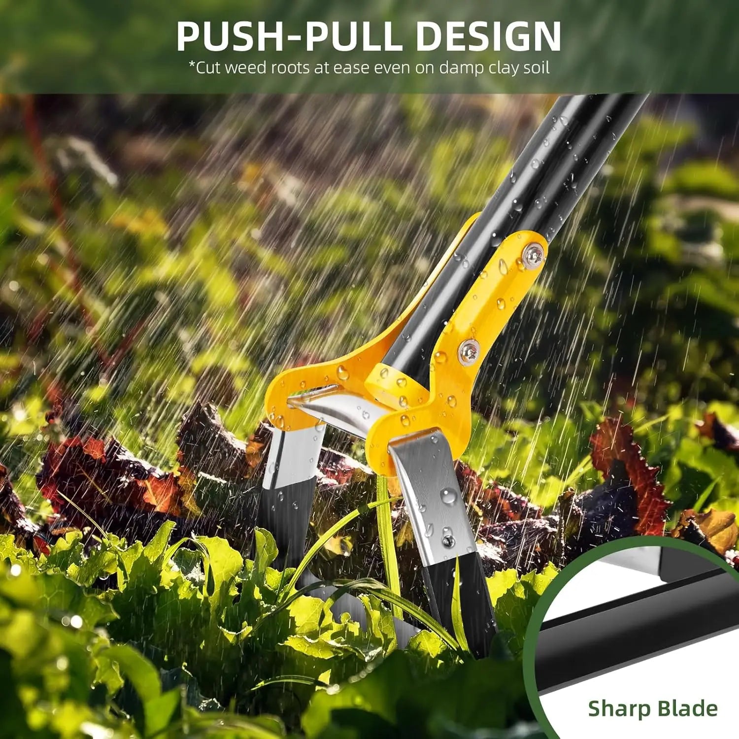 Garden Hoe Tool, Scuffle Hoe for Weeding, Long Handle Hula Hoe, Stainless Steel Loop Stirrup Hoe