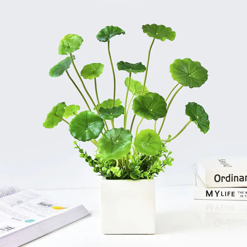 Dlight Decor 37cm Lotus Eucalyptus Leaf Plant with Copper Accents for Home and Office Decor
