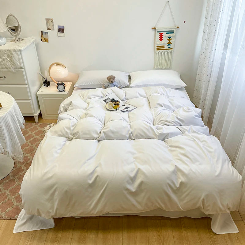 Black Bedding Set Soft Bed Linen Set Washed Cotton Duvet Cover Pillowcase and Bedsheet постельное бельё набор Home Bedclothes