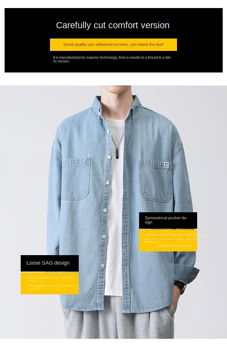 Menswear Shirt Long Sleeve Denim Shirt Casual Loose Fit New Autumn Winter Trendy Unisex Comfort Fashion