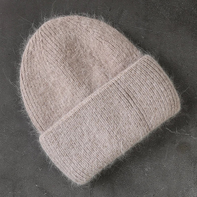 2024 Angora Winter Hat For Womens Rabbit Fur Fluffy Knitted Beanies Hat  Bonnet Female Soft  Warm SKI Skullies  Beanies