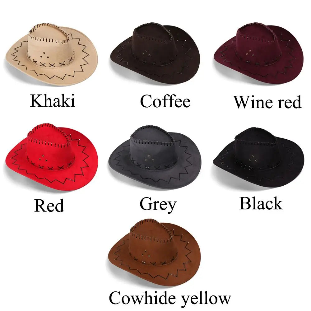 Women Men Cowboy Hat Western Suede Cowgirl Hats Fashion West Fancy Dress Party Headwear Unisex Cap