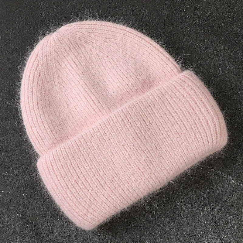 2024 Angora Winter Hat For Womens Rabbit Fur Fluffy Knitted Beanies Hat  Bonnet Female Soft  Warm SKI Skullies  Beanies
