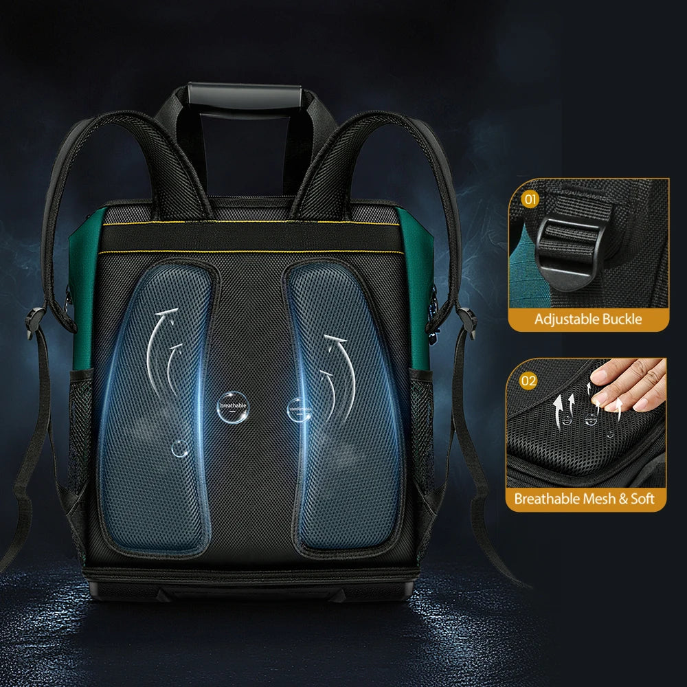 Tool Backpack Multiple Pockets Large Capacity Rubber Base Wear-Resistant and Durable Multifunctional Tool Storage Backpack