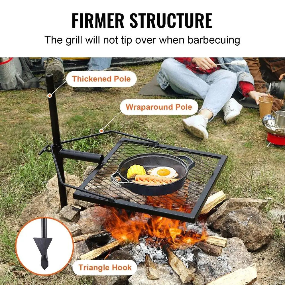 Swivel Campfire Grill Fire Pit Grill Grate Heavy Duty Steel Adjustable 360° Portable Outdoor BBQ Cooking Rack