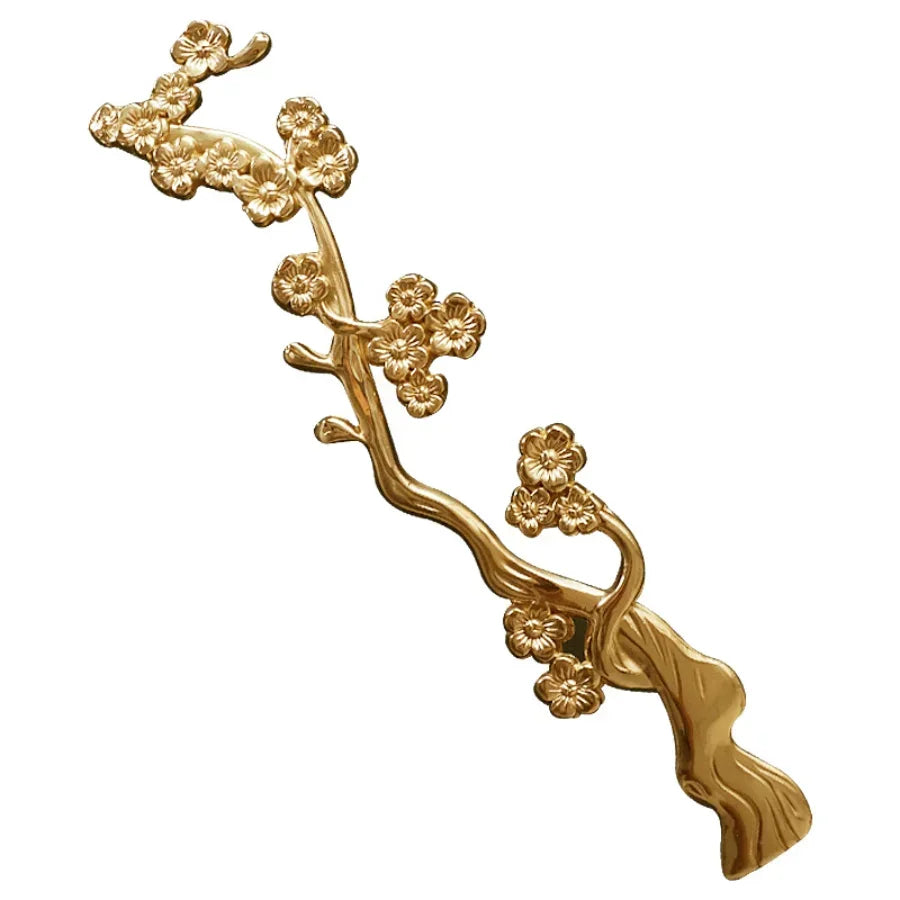 Solid Brass Plum Tree Branch Handles – New Chinese Style Cabinet and Wardrobe Pulls (120mm)